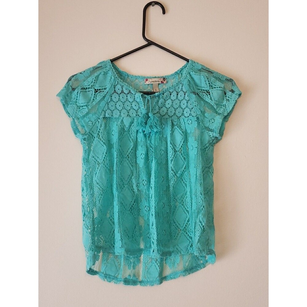 Speechless Girls Size Large Lace Blouse With Faux Tassle Ties Good For Layering